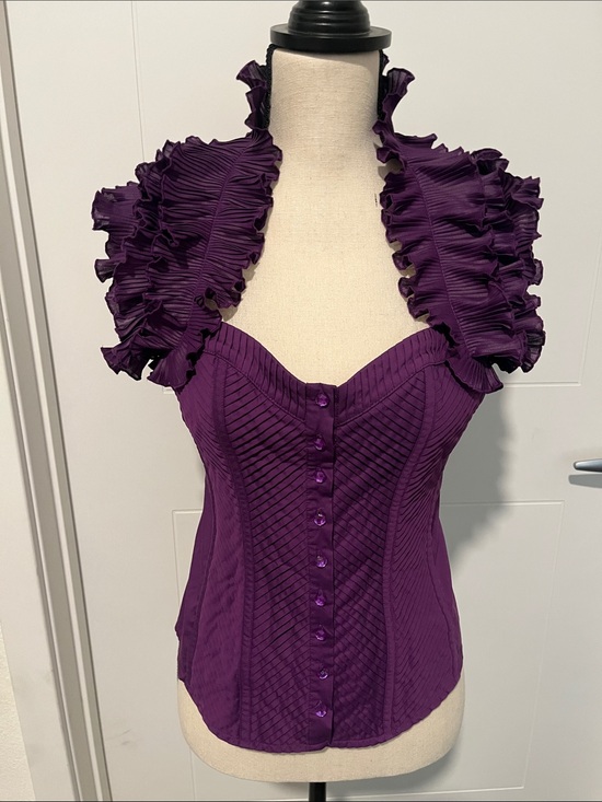 bebe Tops - Y2K Bebe Purple Ruffled Button Front Sweetheart Neckline Top 2000’s Feminine